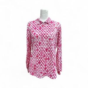 IBKUL Womens XL Pink White Geometric Print Long Sleeve Zip Polo‎ Golf Top